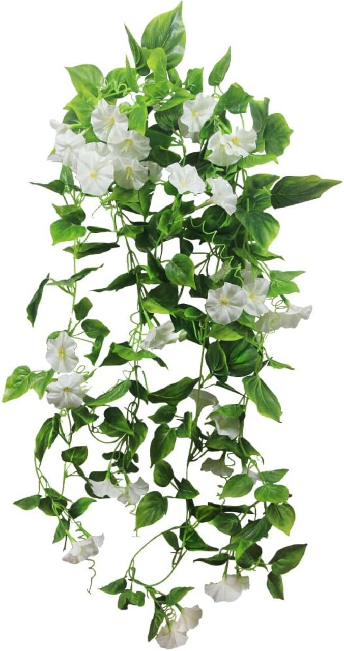 Artificial Vines for Decoration with Flowers 2 Pcs Hanging Plants Silk Garland White Morning Glory Vine Artificial Plants Outdoors 15Feet Fake Vine Plants for Wedding Indoor Wall Fence Baskets